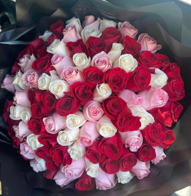 Pink, Red & White Rose Bouquet