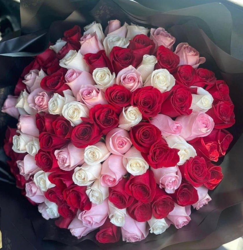 Pink, Red & White Rose Bouquet